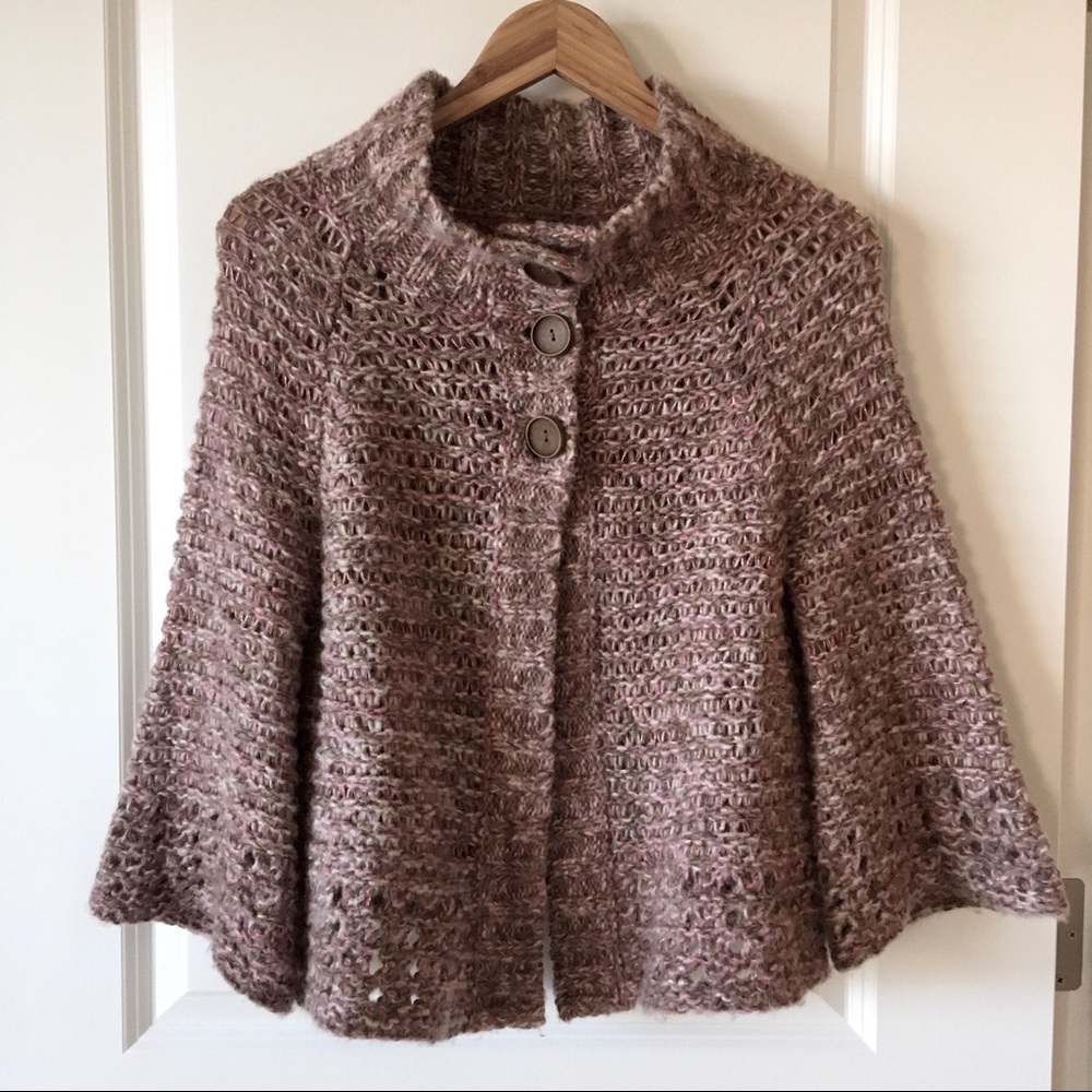 Free People // metallic soft wool blend bell cardigan poncho L - Picture 1 of 7